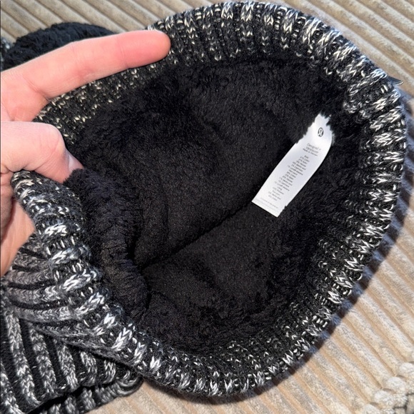 Lululemon Cozy Black and White Knit Hat and Mittens Set - Picture 2 of 3